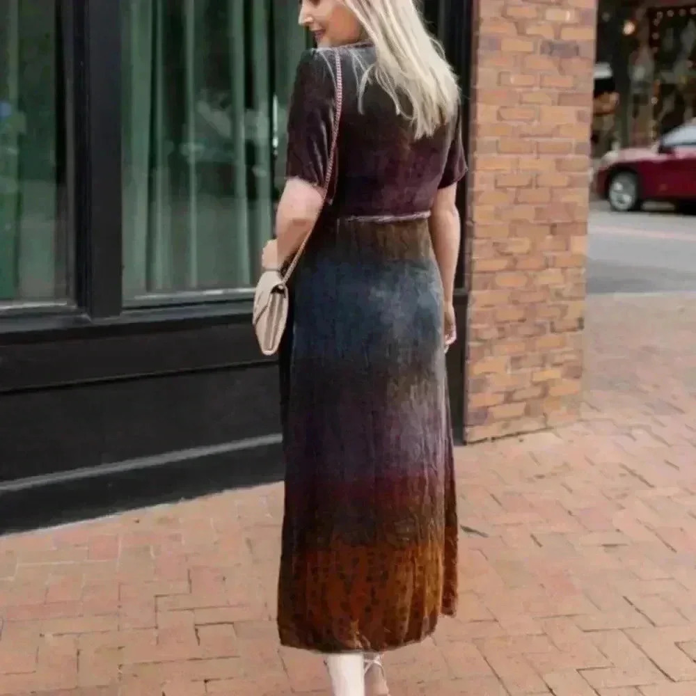 NWOT JOHNNY WAS Ombre Cheetah Print Velvet Midi Silk Wrap Dress Size XS - Picture 12 of 16